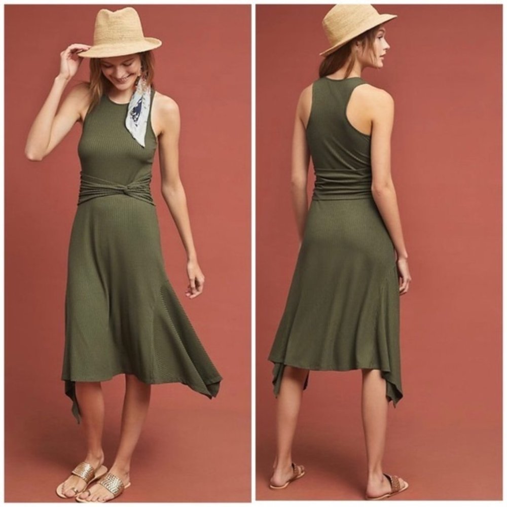 Green Anthropologie Ribbed Racerback Handkerchief Hem Sleeveless Dress (NWT) - Picture 1 of 5